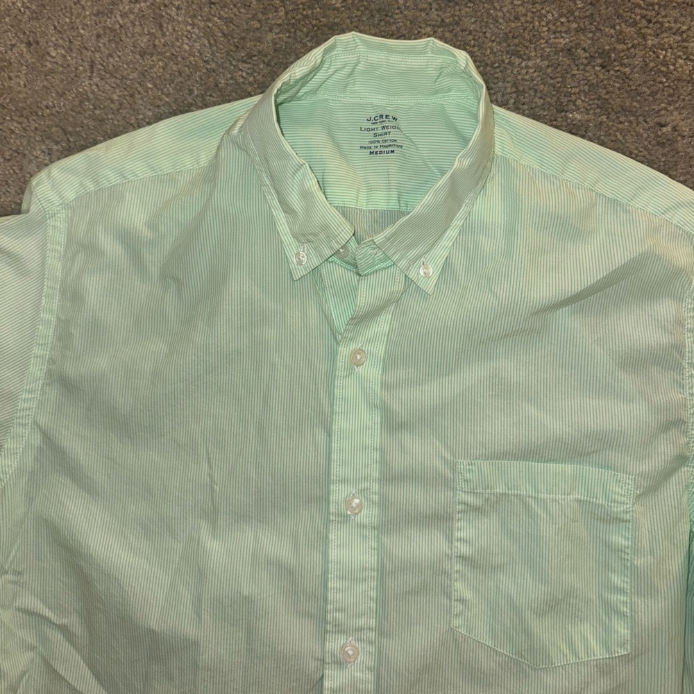 J. Crew Light Weight Button Down Shirt Size Medium Green Stripes